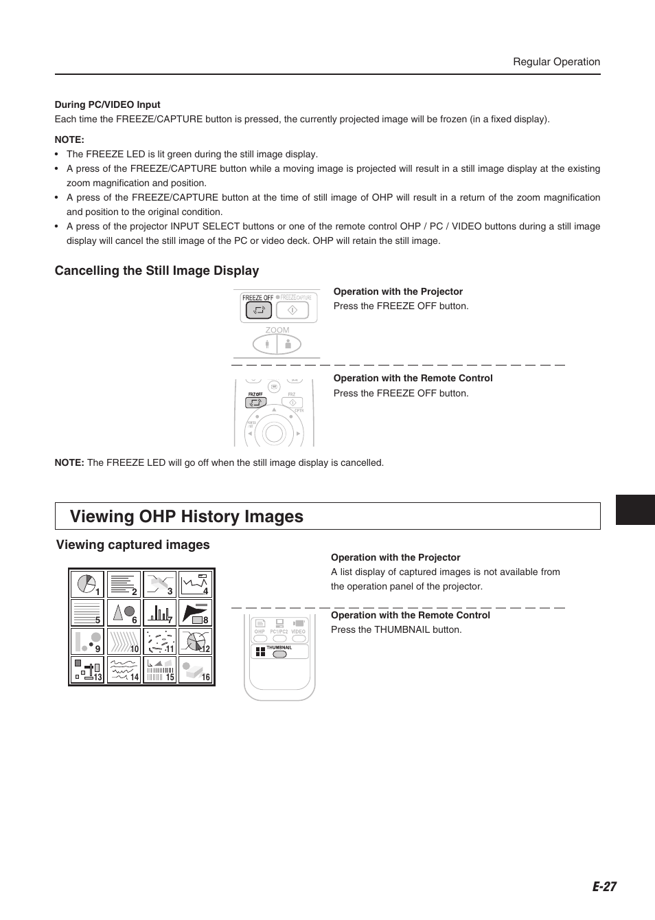 Viewing ohp history images, Cancelling the still image display, Viewing captured images | Compaq iP-60E User Manual | Page 28 / 50