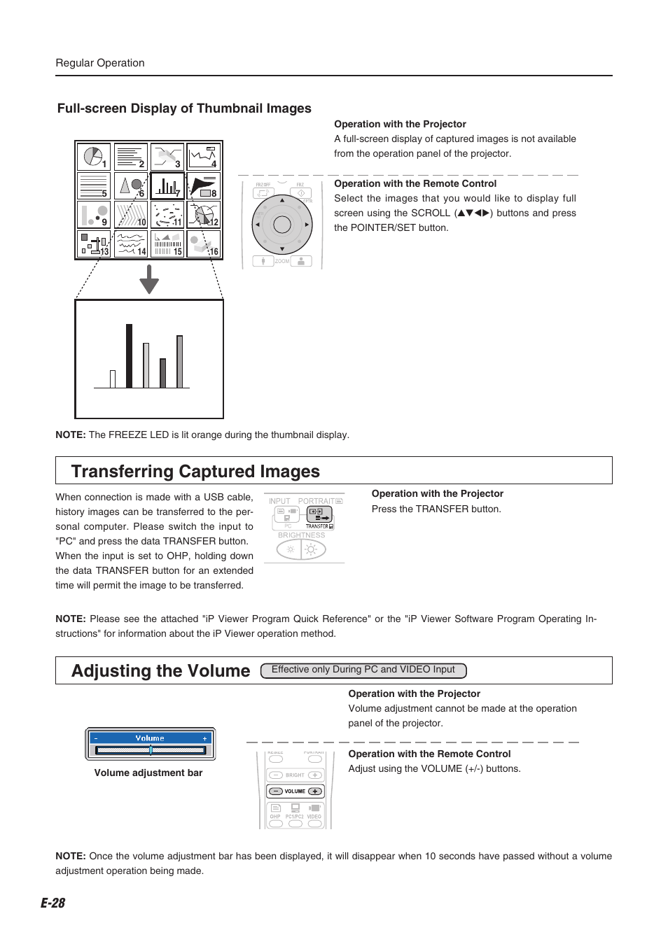 Transferring captured images, Adjusting the volume, Full-screen display of thumbnail images | Compaq iP-60E User Manual | Page 29 / 50