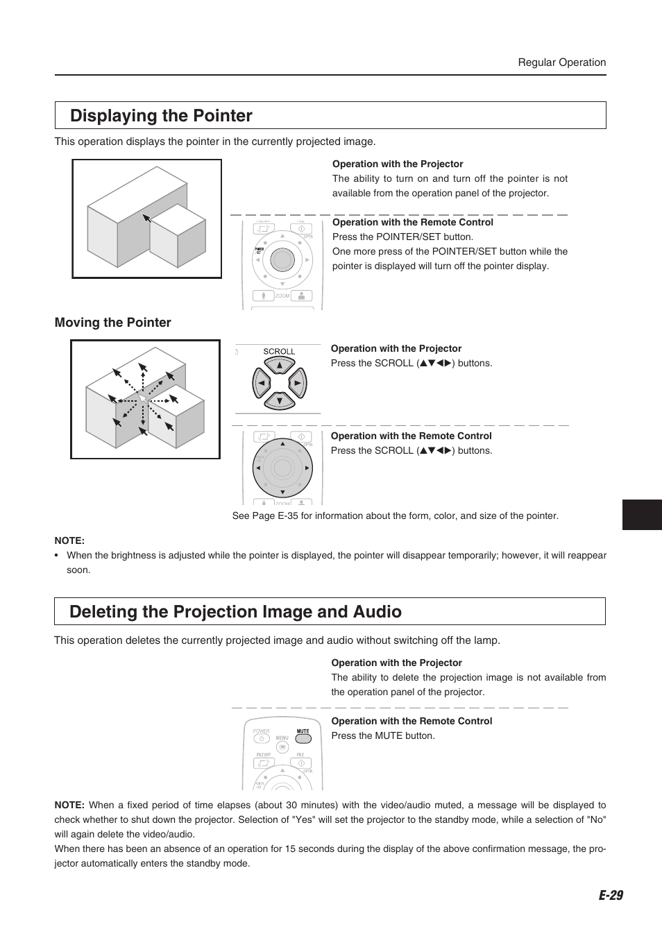 Displaying the pointer, Deleting the projection image and audio | Compaq iP-60E User Manual | Page 30 / 50