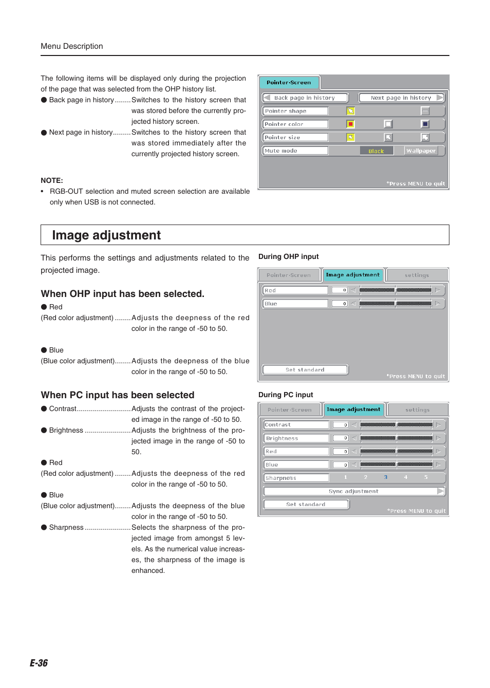 Image adjustment | Compaq iP-60E User Manual | Page 37 / 50