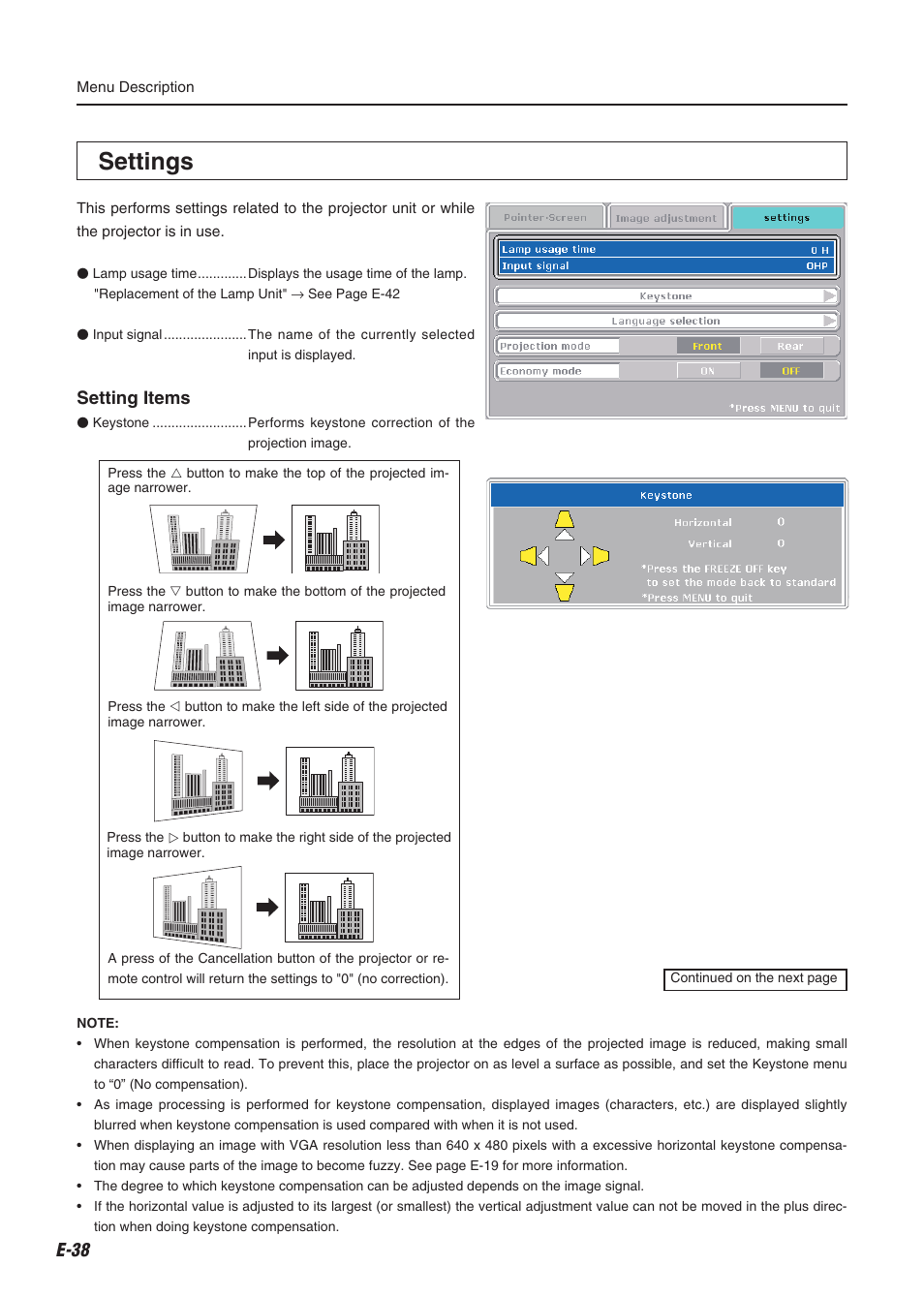 Settings | Compaq iP-60E User Manual | Page 39 / 50