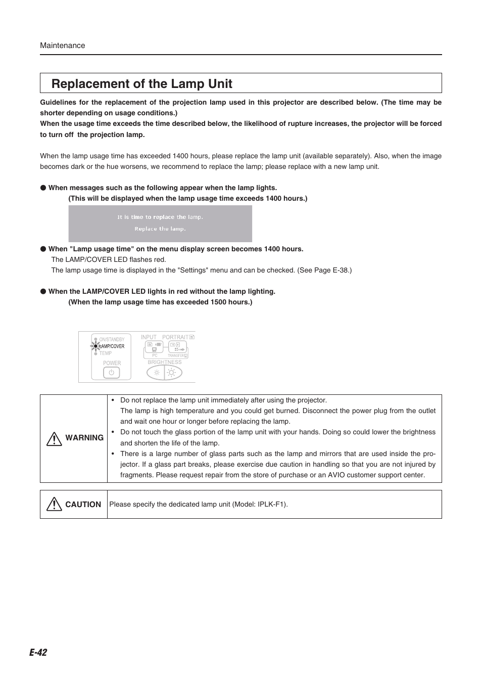 Replacement of the lamp unit | Compaq iP-60E User Manual | Page 43 / 50