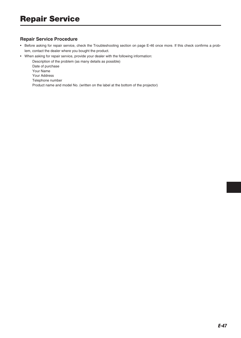 Repair service | Compaq iP-60E User Manual | Page 48 / 50