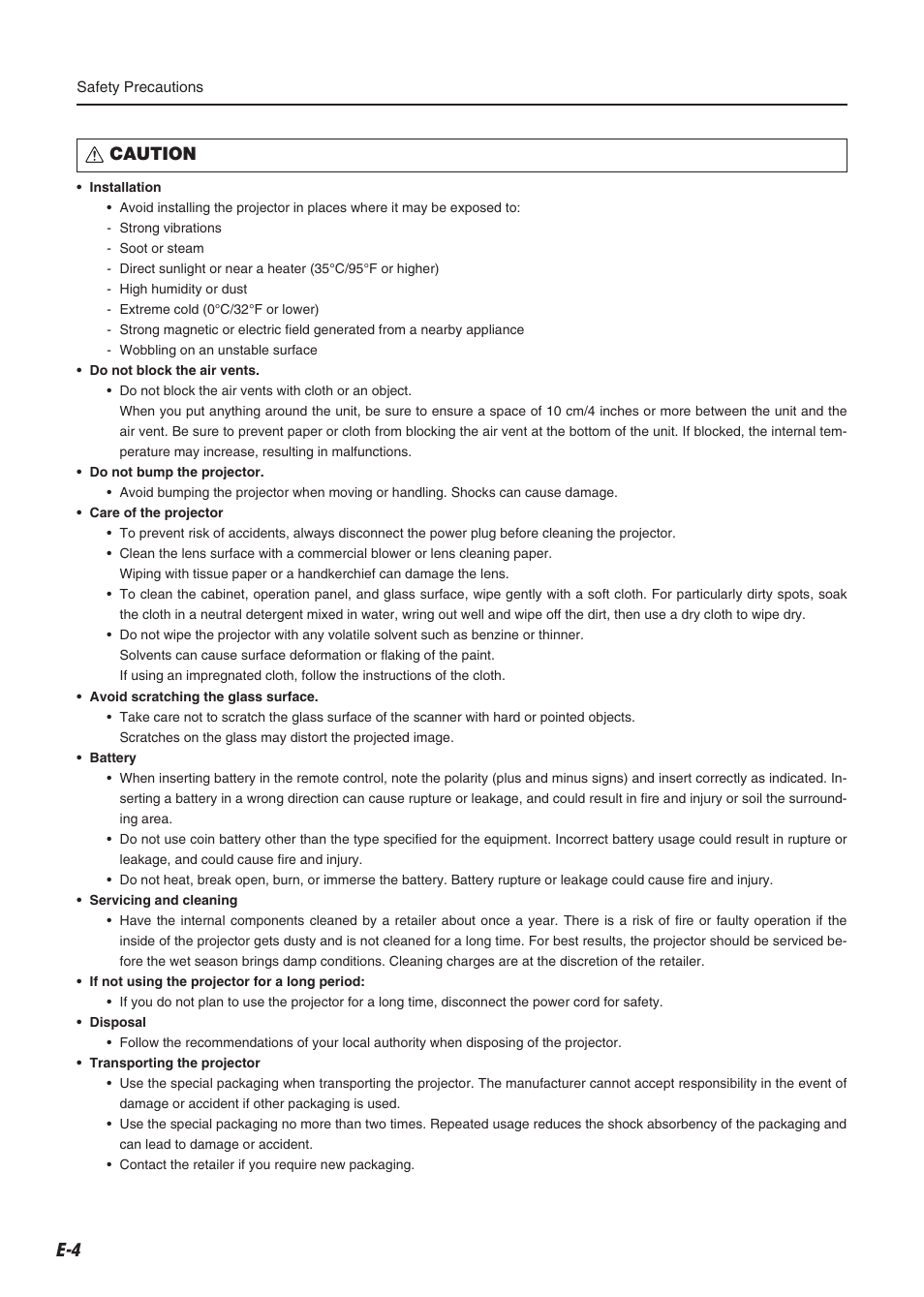 E- caution | Compaq iP-60E User Manual | Page 5 / 50