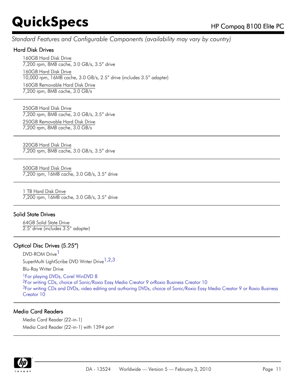 Quickspecs | Compaq 8100 User Manual | Page 11 / 58