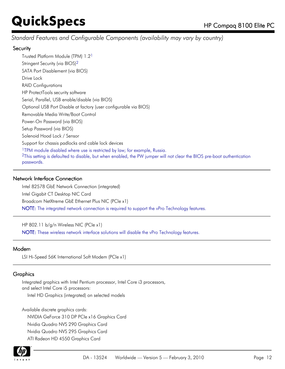 Quickspecs | Compaq 8100 User Manual | Page 12 / 58