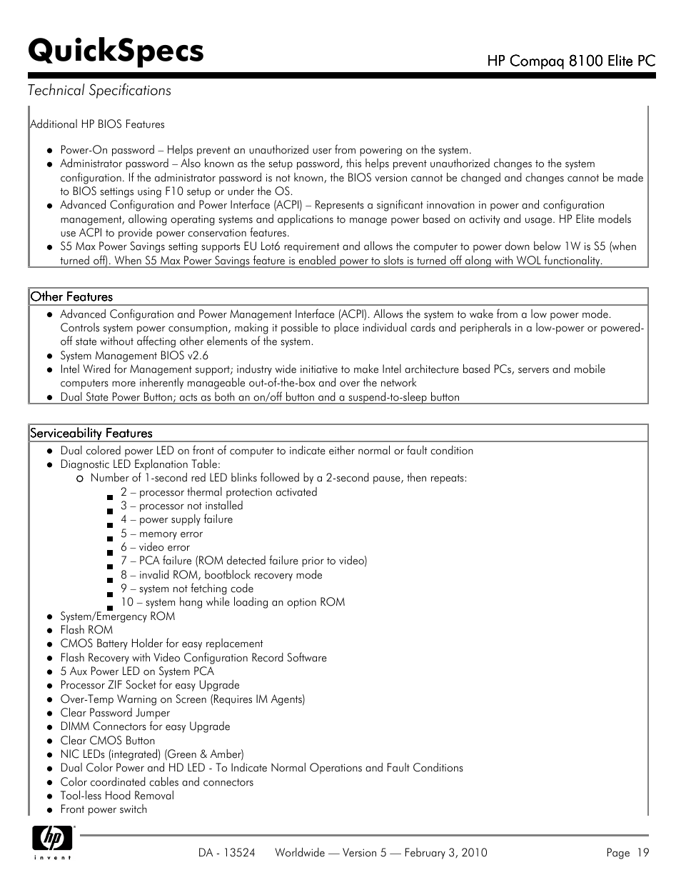 Quickspecs | Compaq 8100 User Manual | Page 19 / 58