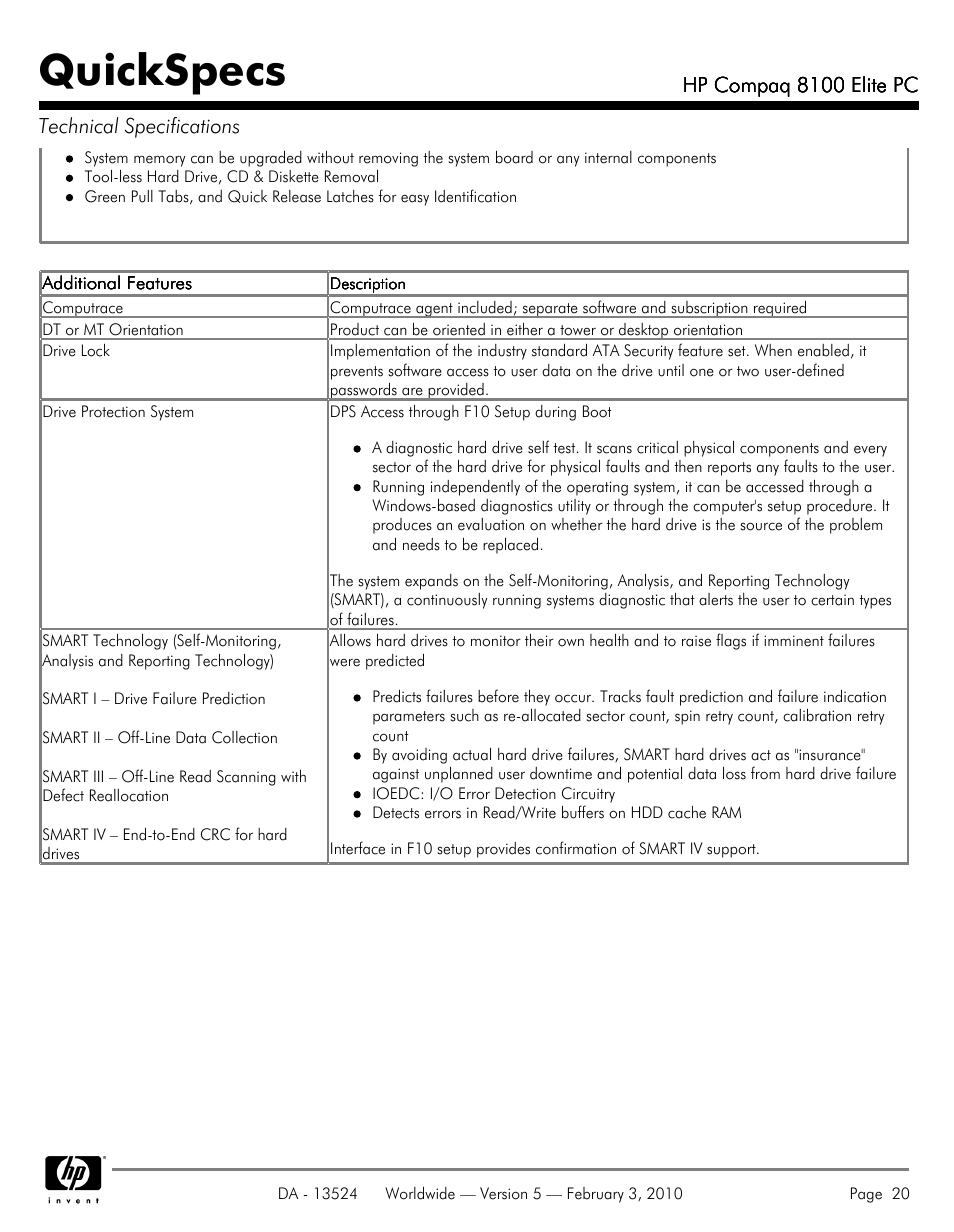 Quickspecs | Compaq 8100 User Manual | Page 20 / 58