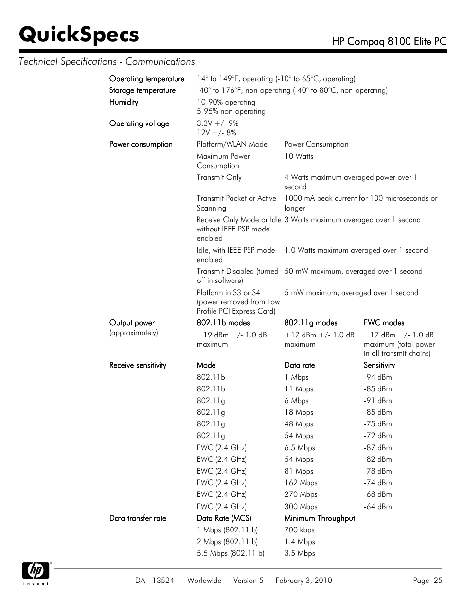 Quickspecs, Hp compaq 8100 elite pc | Compaq 8100 User Manual | Page 25 / 58