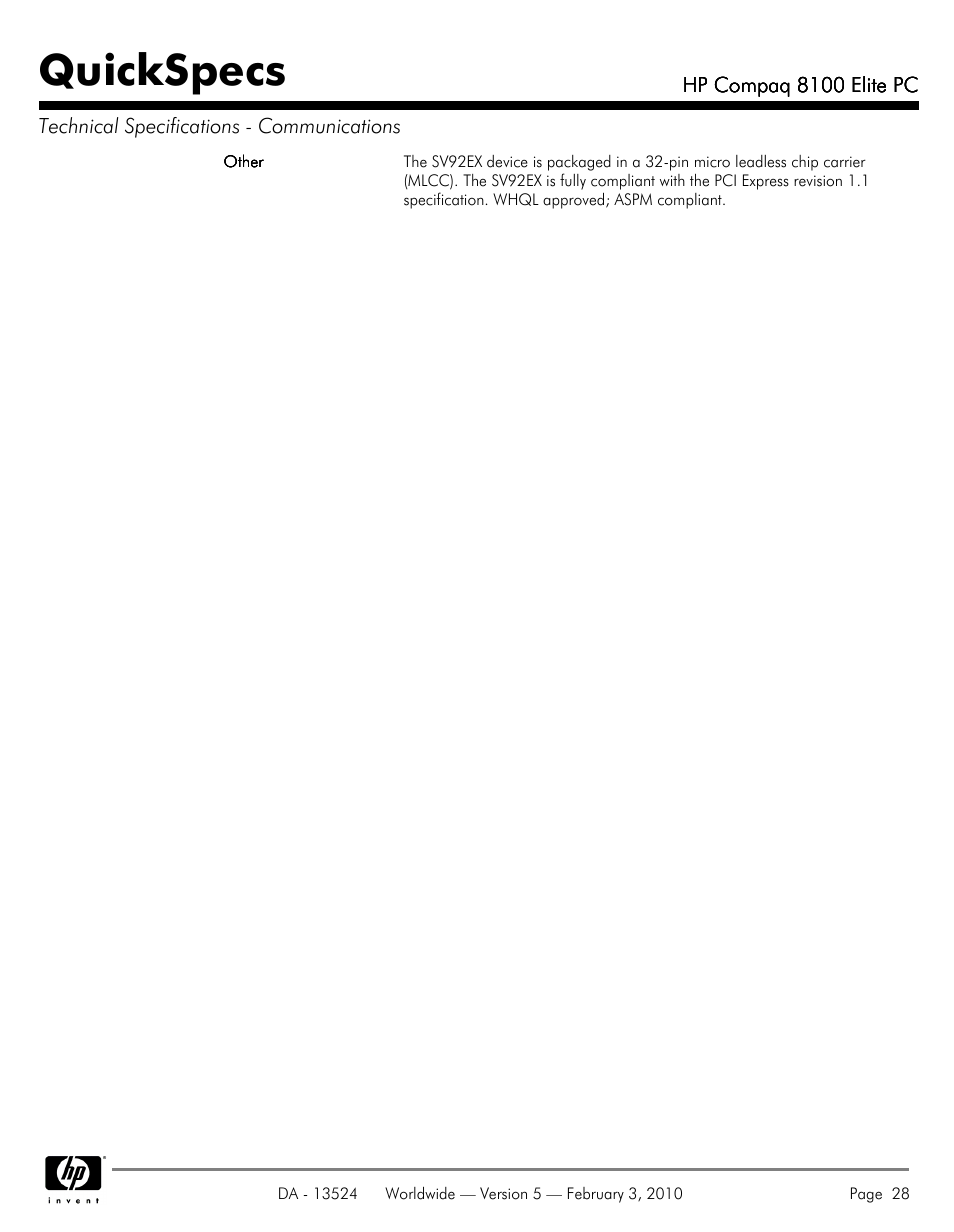 Quickspecs | Compaq 8100 User Manual | Page 28 / 58