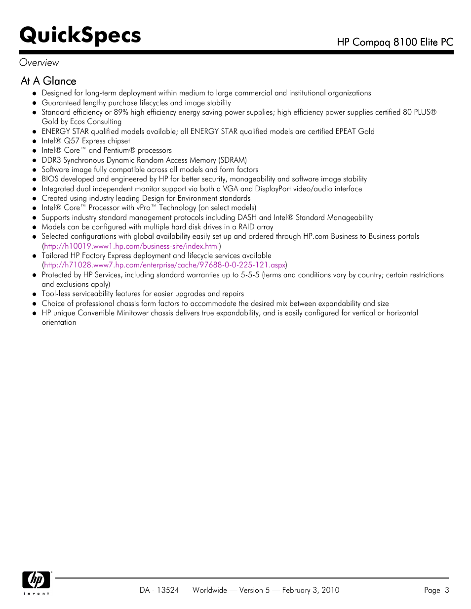 Quickspecs | Compaq 8100 User Manual | Page 3 / 58