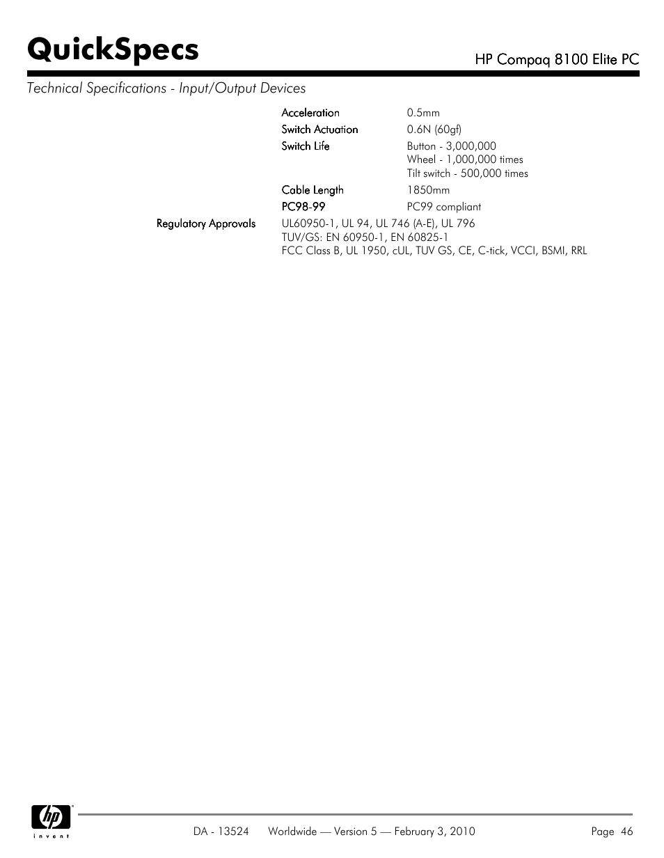 Quickspecs | Compaq 8100 User Manual | Page 46 / 58