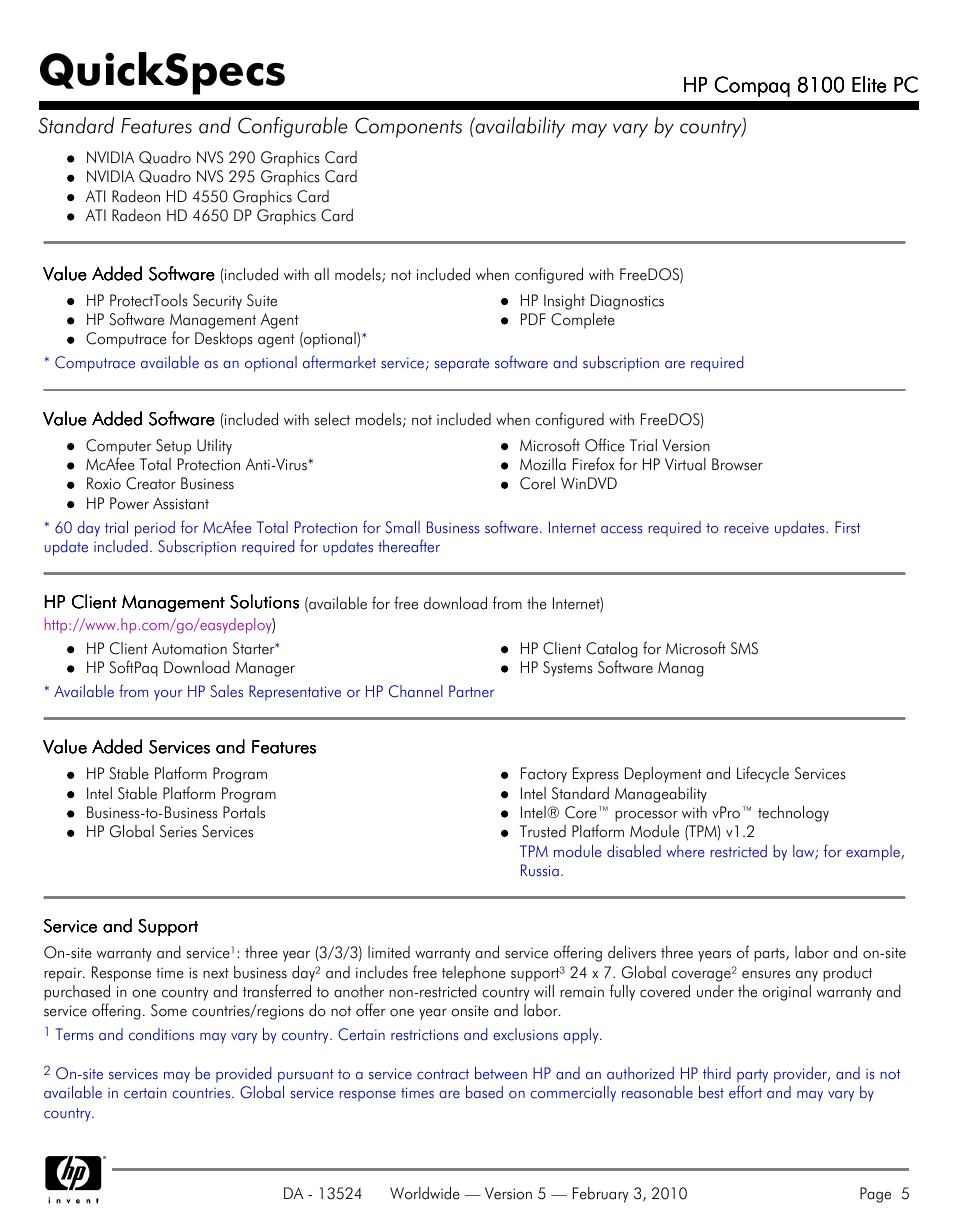 Quickspecs | Compaq 8100 User Manual | Page 5 / 58