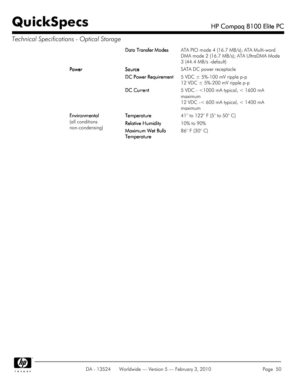 Quickspecs | Compaq 8100 User Manual | Page 50 / 58