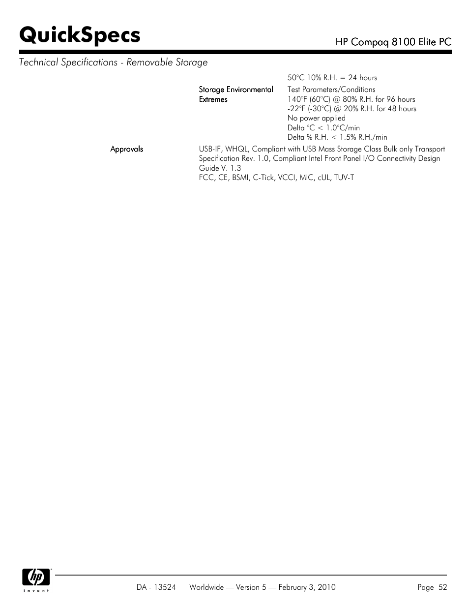 Quickspecs | Compaq 8100 User Manual | Page 52 / 58
