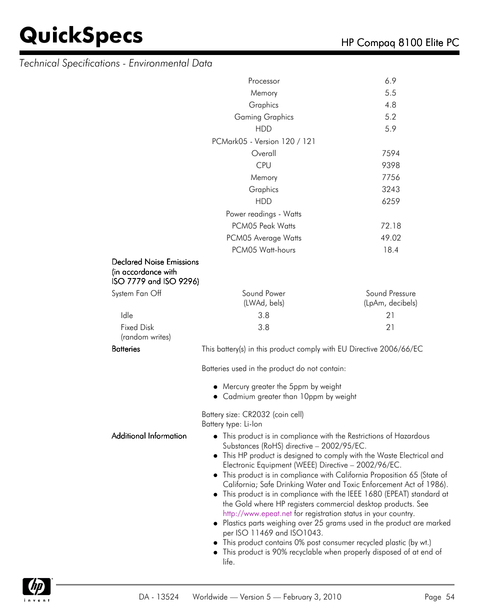 Quickspecs | Compaq 8100 User Manual | Page 54 / 58