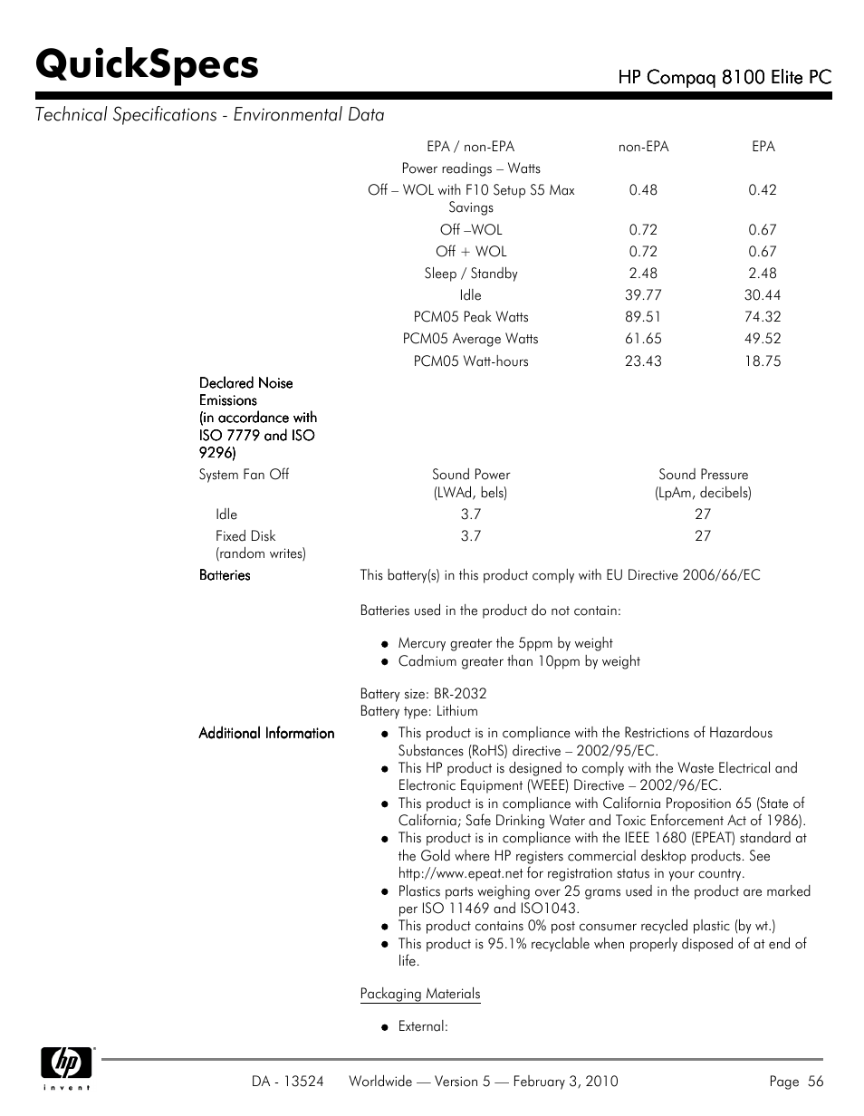 Quickspecs | Compaq 8100 User Manual | Page 56 / 58