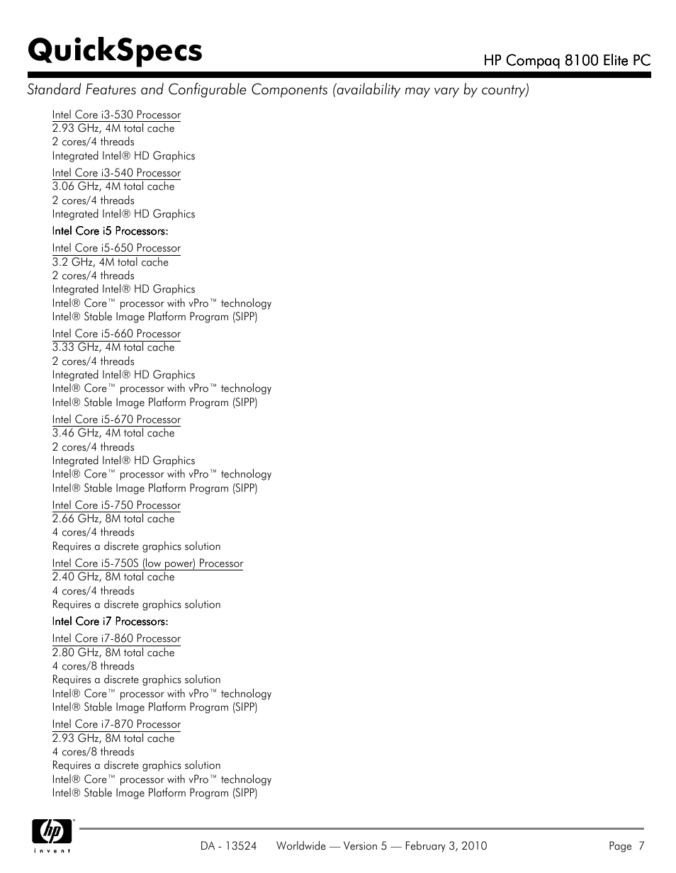 Quickspecs | Compaq 8100 User Manual | Page 7 / 58