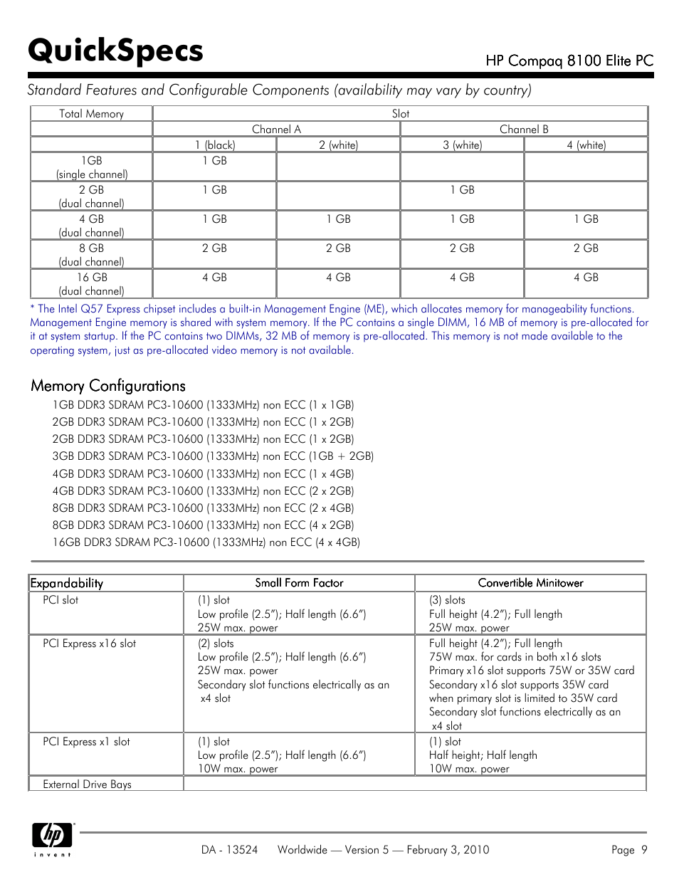 Quickspecs | Compaq 8100 User Manual | Page 9 / 58