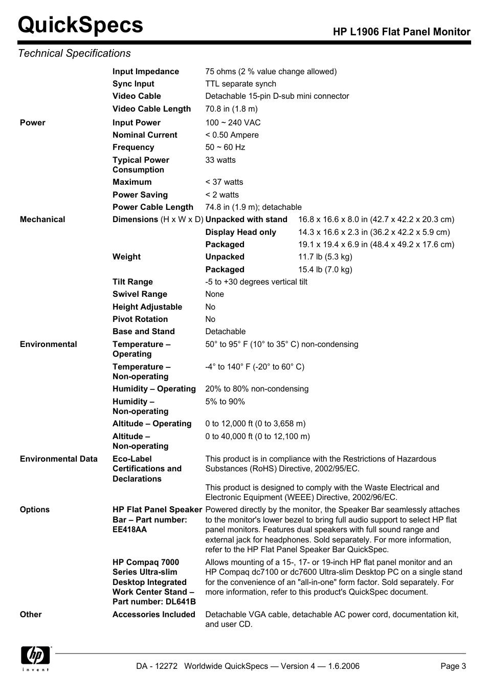 Quickspecs | Compaq PX850AA User Manual | Page 3 / 4