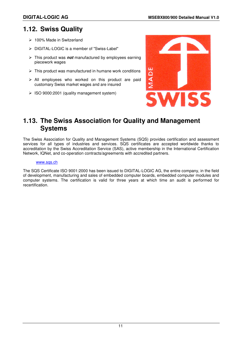 12 swiss quality, Swiss quality | Compaq MICROSPACE MSEBX900 User Manual | Page 11 / 53