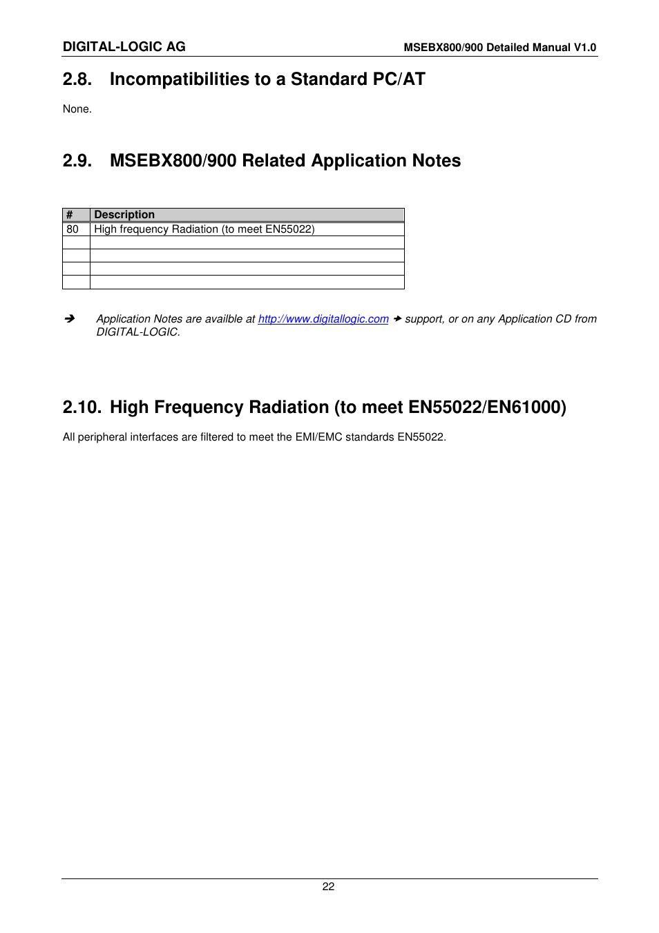 8 incompatibilities to a standard pc/at, 9 msebx800/900 related application notes, Incompatibilities to a standard pc/at | Msebx800/900 related application notes, High frequency radiation (to meet en55022/en61000) | Compaq MICROSPACE MSEBX900 User Manual | Page 22 / 53