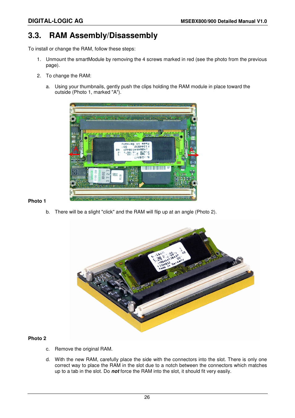 3 ram assembly/disassembly, Ram assembly/disassembly | Compaq MICROSPACE MSEBX900 User Manual | Page 26 / 53