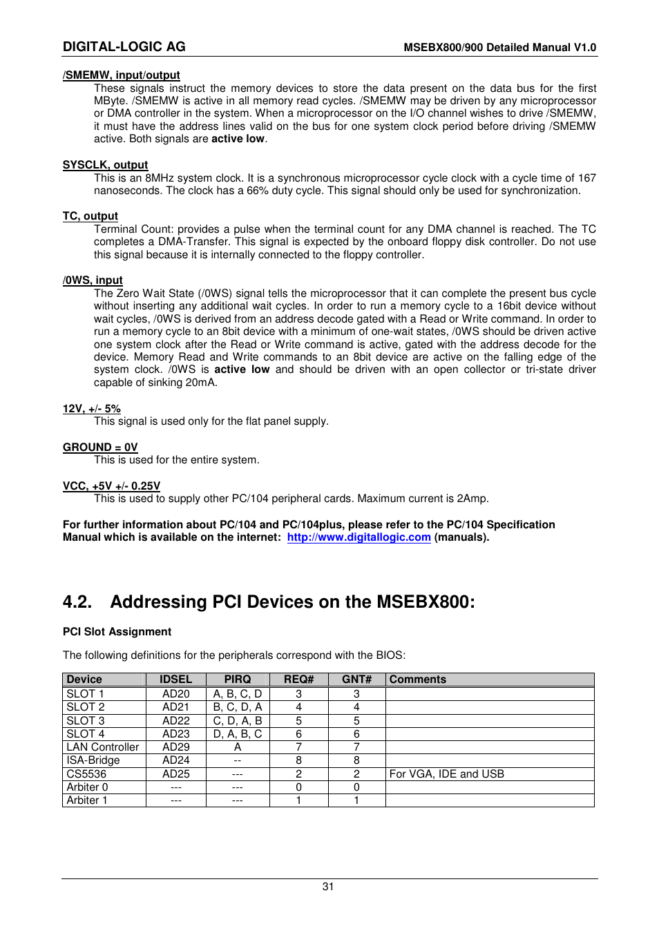 2 addressing pci devices on the msebx800, Addressing pci devices on the msebx800, Digital-logic ag | Compaq MICROSPACE MSEBX900 User Manual | Page 31 / 53