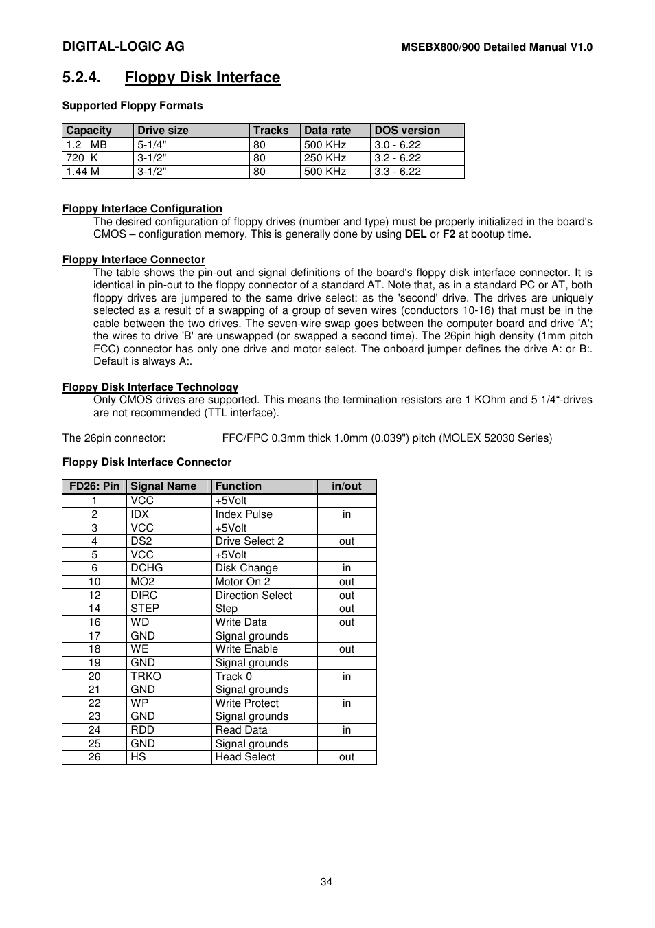 4 floppy disk interface, Floppy disk interface, Digital-logic ag | Compaq MICROSPACE MSEBX900 User Manual | Page 34 / 53