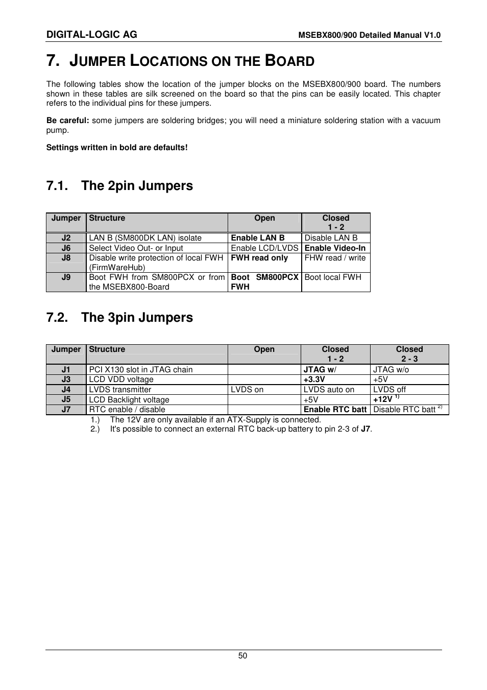 7 jumper locations on the board, 1 the 2pin jumpers, 2 the 3pin jumpers | Umper, Ocations on the, Oard, The 2pin jumpers, The 3pin jumpers | Compaq MICROSPACE MSEBX900 User Manual | Page 50 / 53