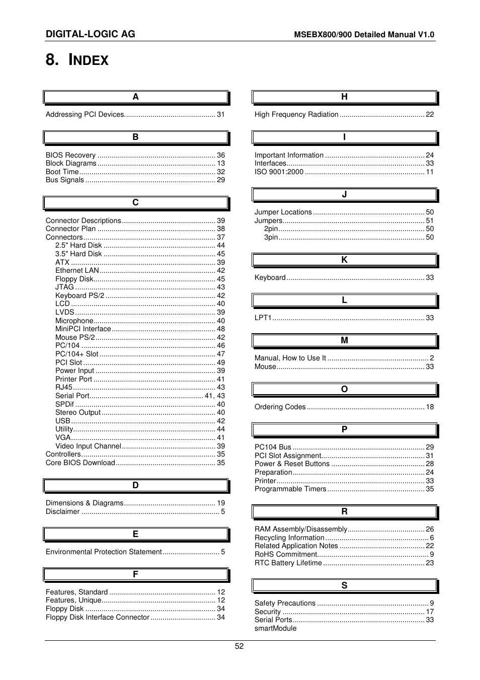 8 index, Ndex | Compaq MICROSPACE MSEBX900 User Manual | Page 52 / 53