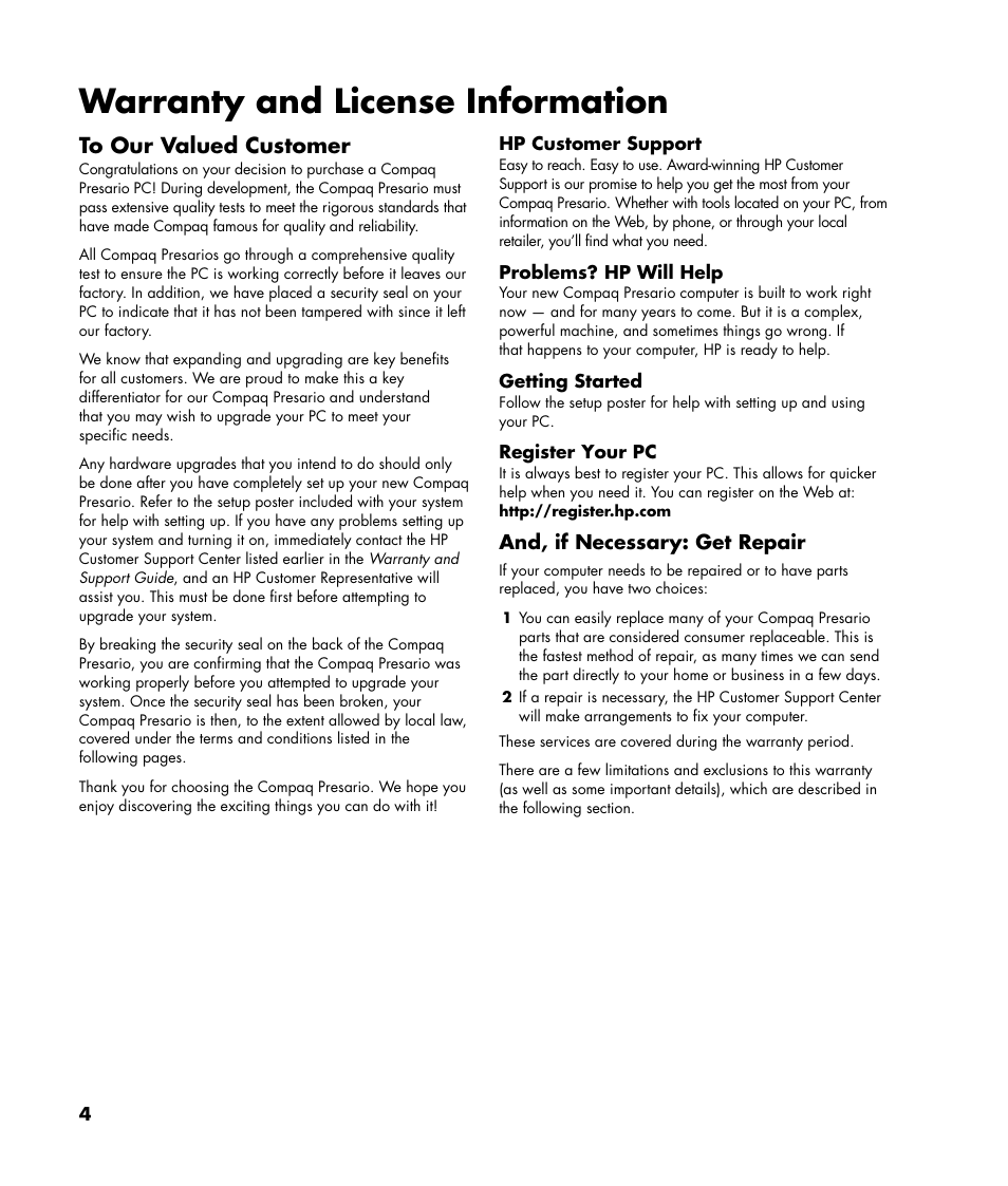 Warranty and license information | Compaq SR1677CF User Manual | Page 4 / 16