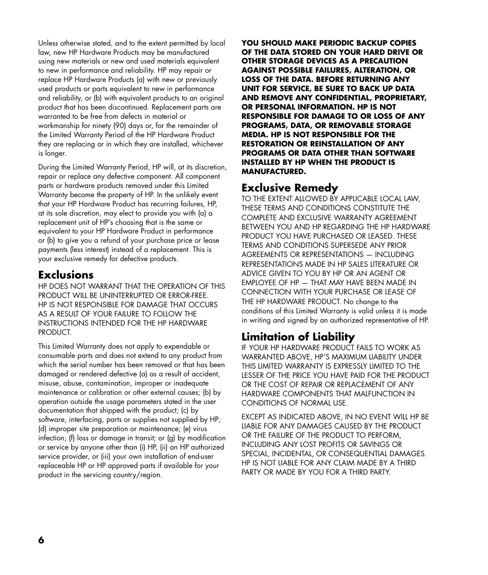 Exclusions, Exclusive remedy, Limitation of liability | Compaq SR1677CF User Manual | Page 6 / 16