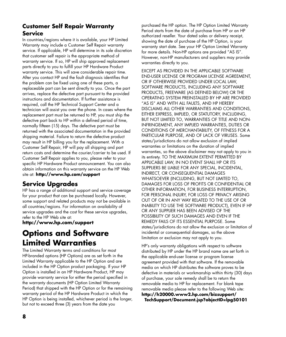 Options and software limited warranties, Service upgrades | Compaq SR1677CF User Manual | Page 8 / 16