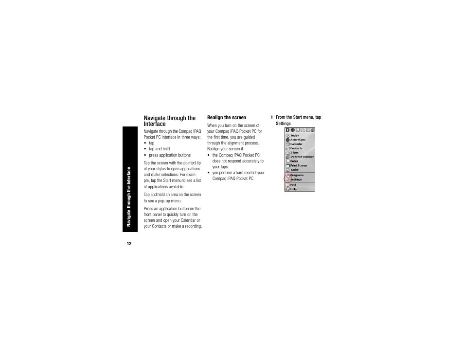 Navigate through the interface | Compaq IPAQ H3700 User Manual | Page 16 / 56