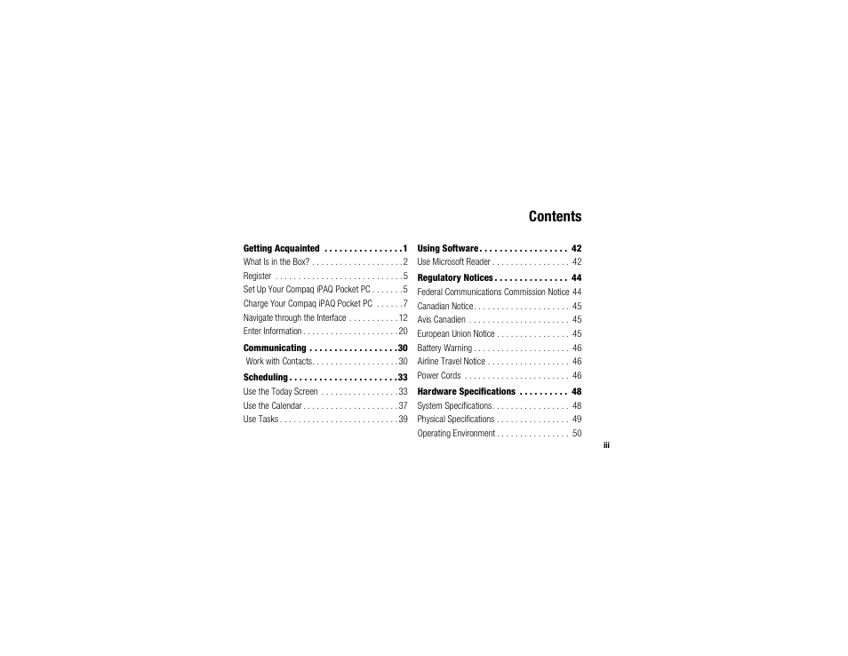 Compaq IPAQ H3700 User Manual | Page 3 / 56