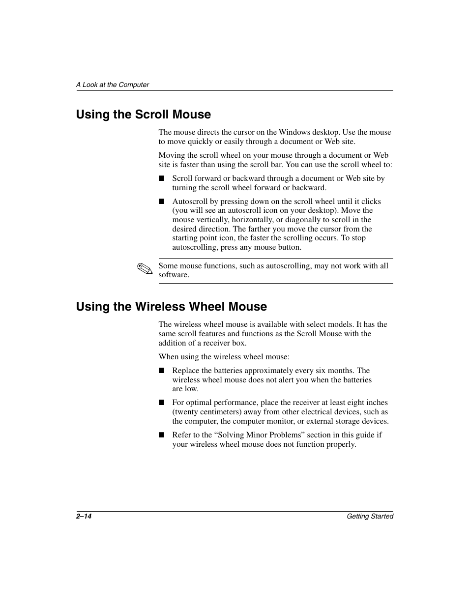 Using the scroll mouse, Using the wireless wheel mouse | Compaq 6000 User Manual | Page 22 / 70
