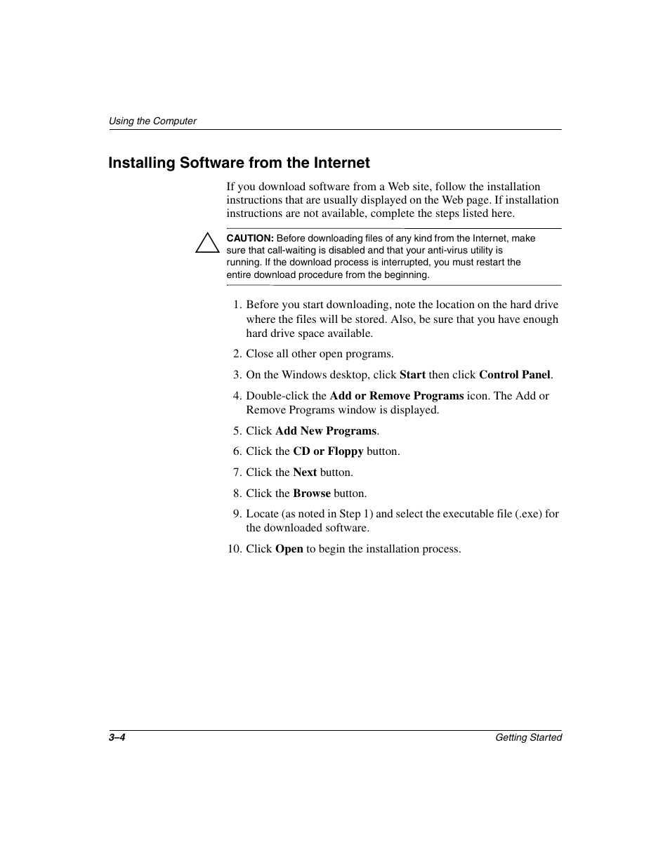 Installing software from the internet, Installing software from the internet –4 | Compaq 6000 User Manual | Page 34 / 70