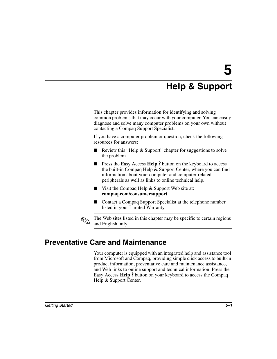 Help & support, Preventative care and maintenance, Preventative care and maintenance –1 | Compaq 6000 User Manual | Page 45 / 70