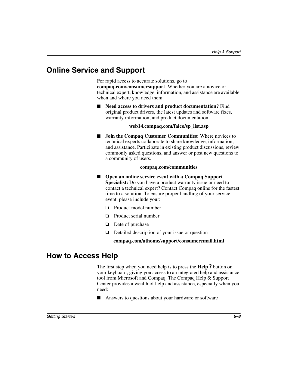 Online service and support, How to access help | Compaq 6000 User Manual | Page 47 / 70