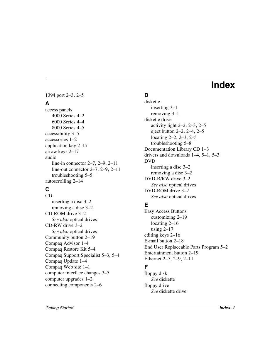 Index | Compaq 6000 User Manual | Page 67 / 70
