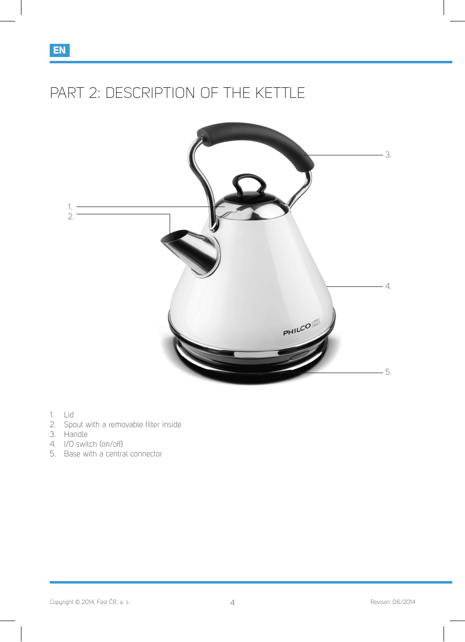 Part 2: description of the kettle | Philco PHWK 2012 User Manual | Page 6 / 48