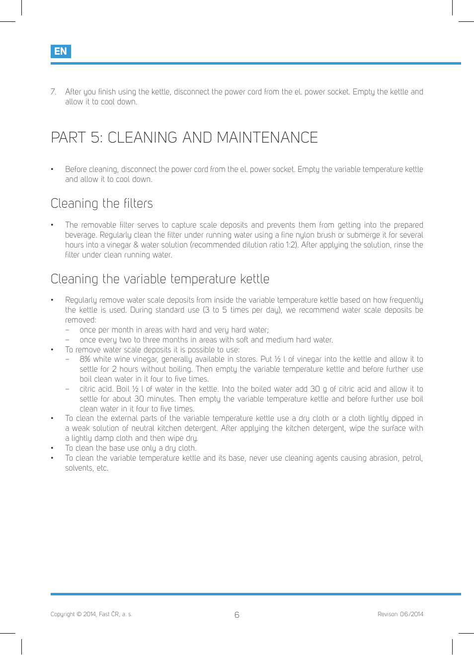 Part 5: cleaning and maintenance, Cleaning the ﬁ lters, Cleaning the variable temperature kettle | Philco PHWK 2012 User Manual | Page 8 / 48