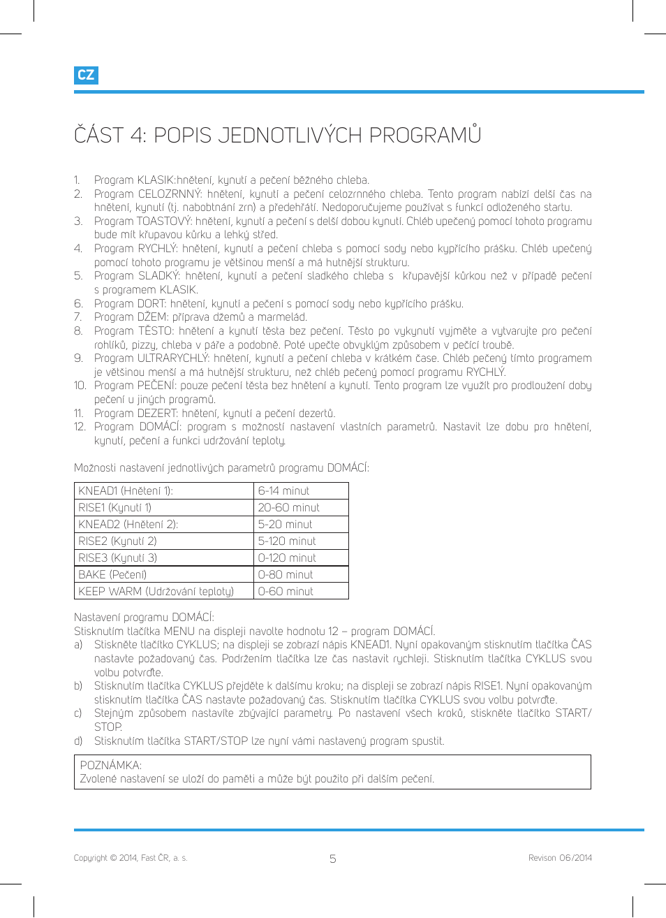 Část 4: popis jednotlivých programů | Philco PHBM 7000 User Manual | Page 24 / 88