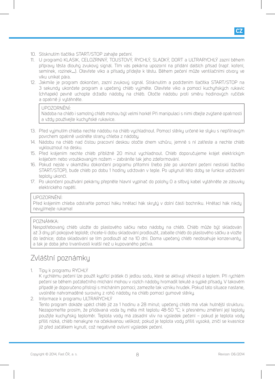 Zvláštní poznámky | Philco PHBM 7000 User Manual | Page 27 / 88