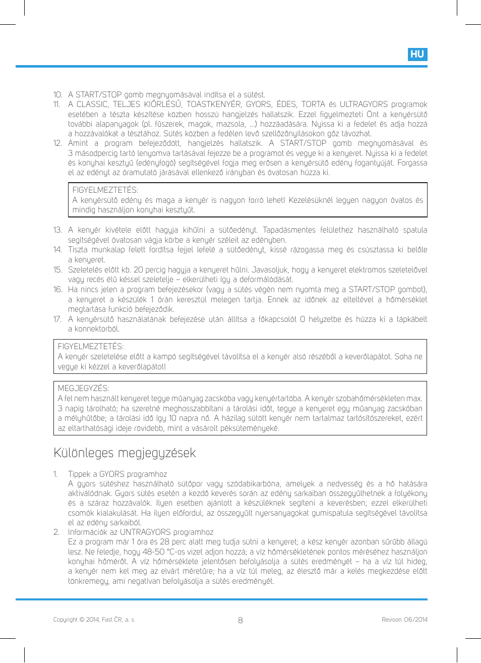 Különleges megjegyzések | Philco PHBM 7000 User Manual | Page 61 / 88