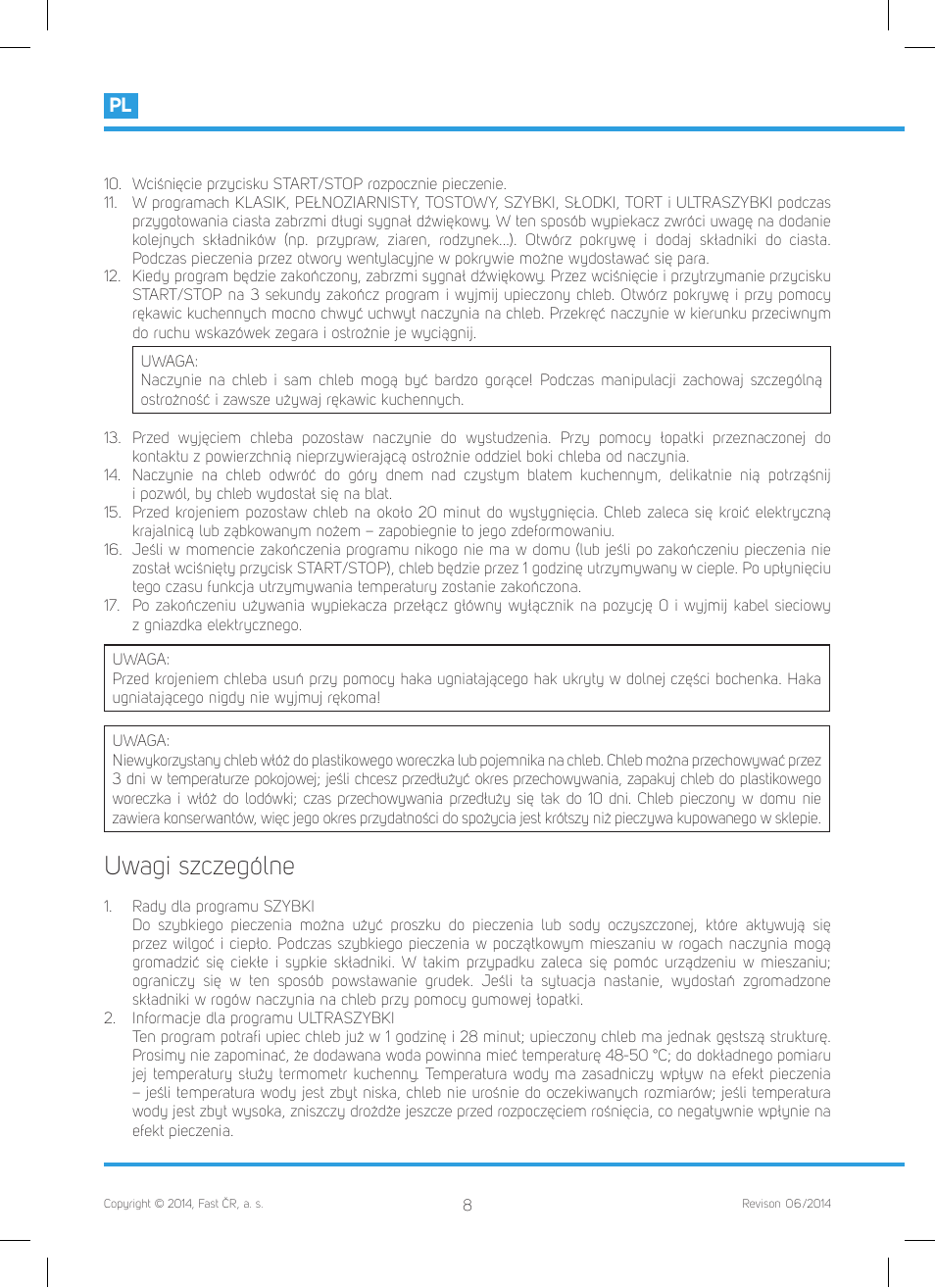 Uwagi szczególne | Philco PHBM 7000 User Manual | Page 78 / 88