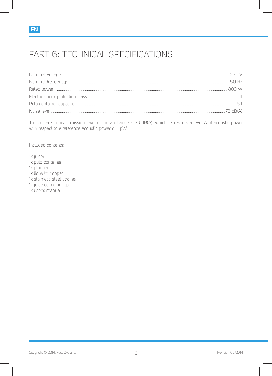 Part 6: technical specifications | Philco PHJE 5010 User Manual | Page 10 / 52