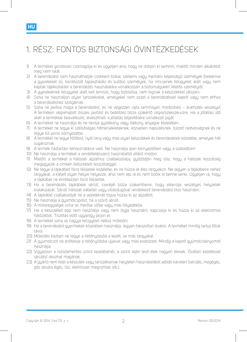 Rész: fontos biztonsági óvintézkedések | Philco PHJE 5010 User Manual | Page 34 / 52