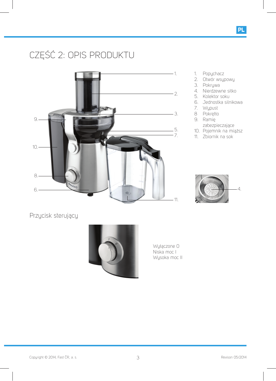 Część 2: opis produktu, Przycisk sterujący | Philco PHJE 5010 User Manual | Page 45 / 52